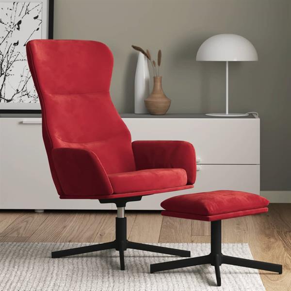 Grote foto vidaxl chaise de relaxation avec tabouret bordeaux velours huis en inrichting stoelen