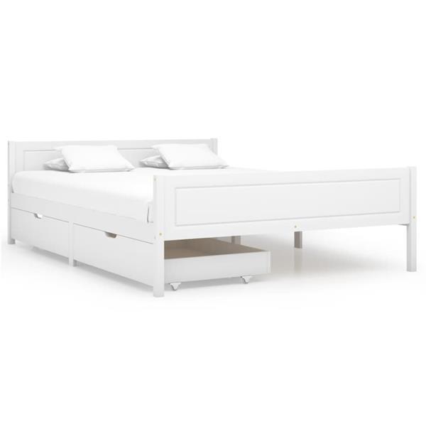 Grote foto vidaxl cadre de lit avec 2 tiroirs blanc bois de pin massif huis en inrichting bedden