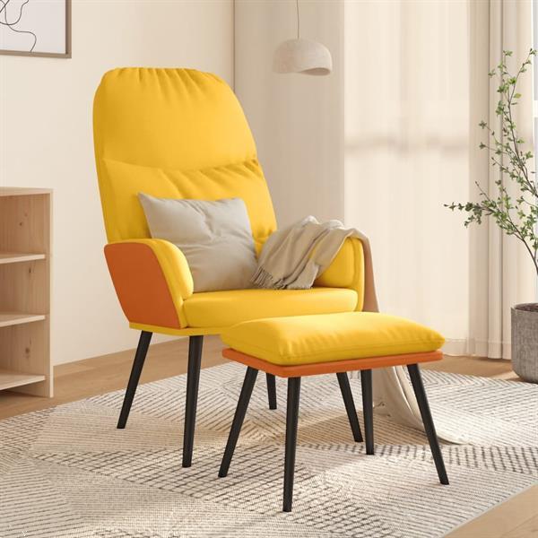 Grote foto vidaxl chaise de d tente et repose pied jaune moutarde tissu huis en inrichting stoelen