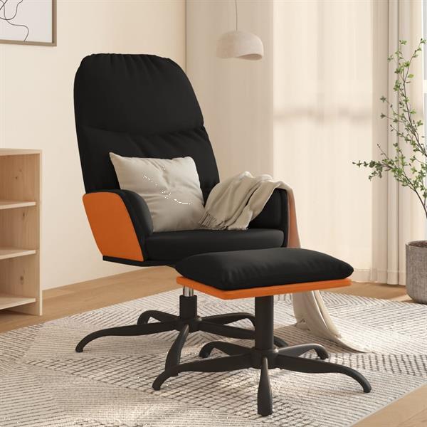 Grote foto vidaxl chaise de relaxation avec tabouret noir tissu huis en inrichting stoelen