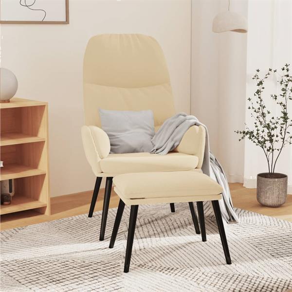 Grote foto vidaxl chaise de relaxation avec tabouret blanc cr me velour huis en inrichting stoelen