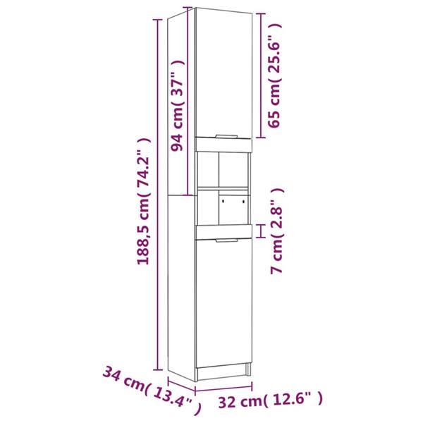 Grote foto vidaxl armoire de bain ch ne marron 32x34x188 5 cm bois d in huis en inrichting overige