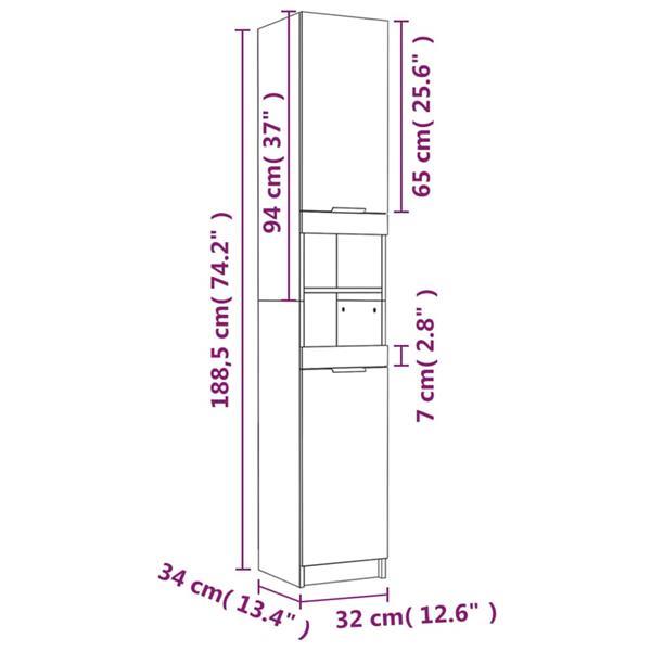 Grote foto vidaxl armoire de salle de bain gris b ton 32x34x188 5 cm huis en inrichting overige