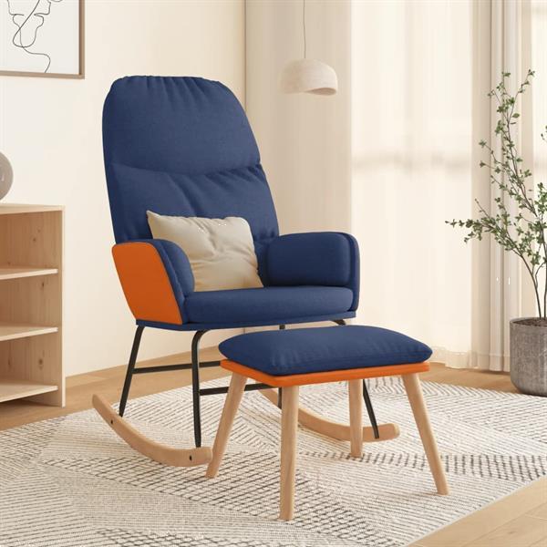 Grote foto vidaxl chaise bascule avec repose pied bleu tissu huis en inrichting stoelen