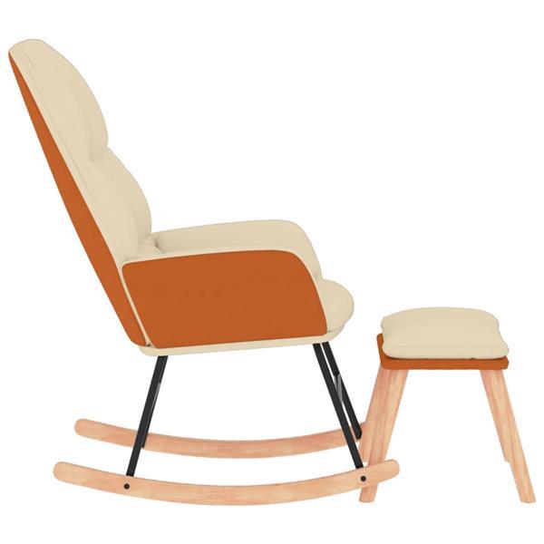 Grote foto vidaxl chaise bascule avec tabouret blanc cr me tissu huis en inrichting stoelen