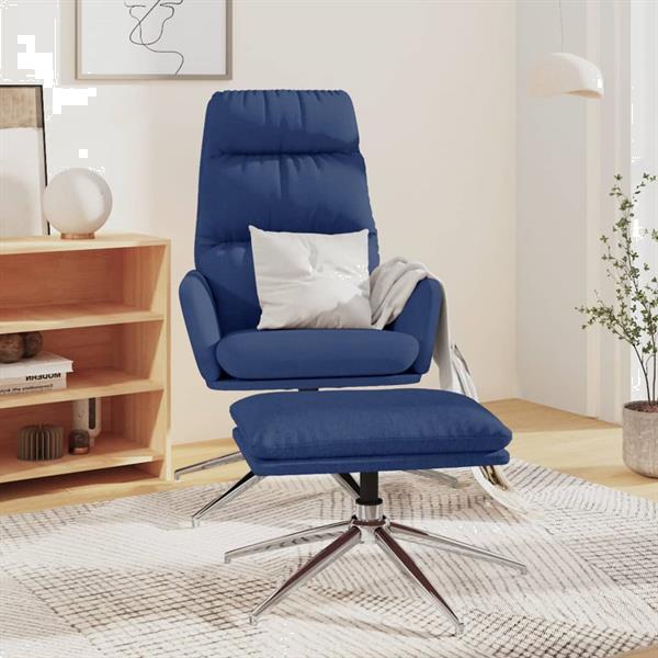 Grote foto vidaxl chaise de relaxation avec tabouret bleu tissu huis en inrichting stoelen