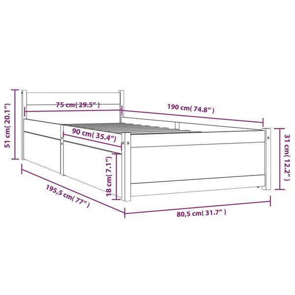 Grote foto vidaxl cadre de lit avec tiroirs gris 75x190 cm petit simple huis en inrichting bedden