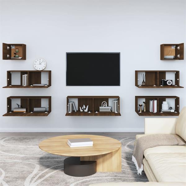 Grote foto vidaxl 7 delige tv meubelset bewerkt hout bruineikenkleurig huis en inrichting overige