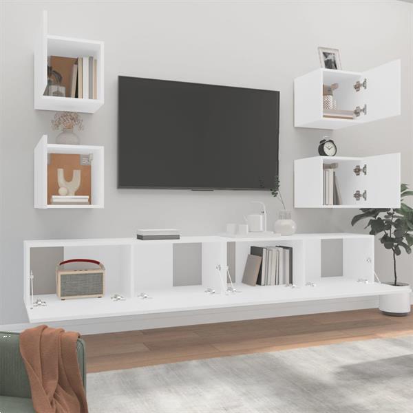 Grote foto vidaxl 6 delige tv meubelset bewerkt hout wit huis en inrichting overige