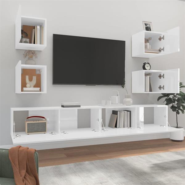 Grote foto vidaxl 6 delige tv meubelset bewerkt hout hoogglans wit huis en inrichting overige