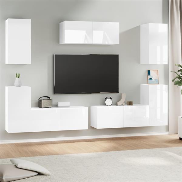 Grote foto vidaxl 7 delige tv meubelset bewerkt hout hoogglans wit huis en inrichting overige
