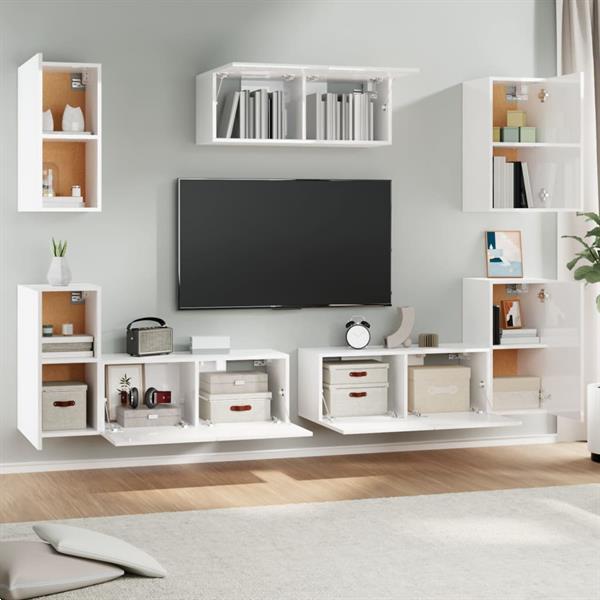 Grote foto vidaxl 7 delige tv meubelset bewerkt hout hoogglans wit huis en inrichting overige