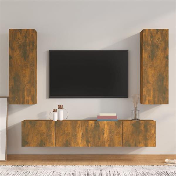 Grote foto vidaxl 4 delige tv meubelset bewerkt hout gerookt eikenkleur huis en inrichting overige