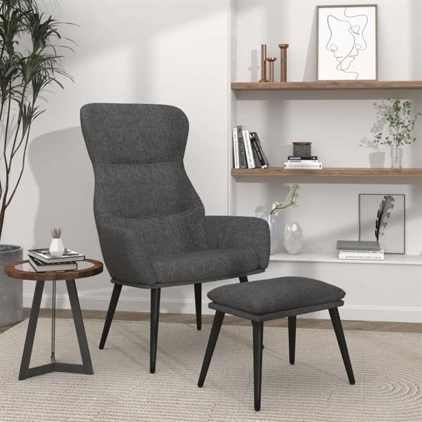 Grote foto vidaxl relaxstoel met voetenbank stof donkergrijs huis en inrichting stoelen