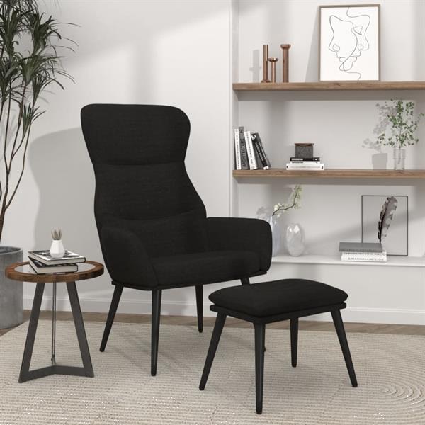 Grote foto vidaxl relaxstoel met voetenbank stof zwart huis en inrichting stoelen