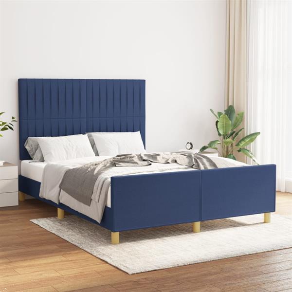 Grote foto vidaxl cadre de lit avec t te de lit bleu 140x190 cm tissu huis en inrichting bedden
