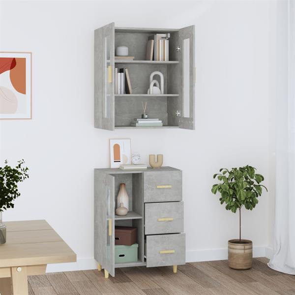 Grote foto vidaxl buffet haut gris b ton 69 5x34x180 cm bois d ing nier huis en inrichting overige