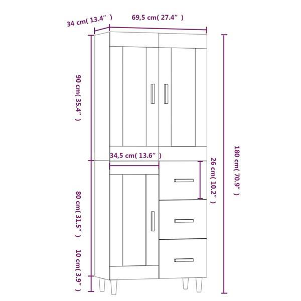 Grote foto vidaxl buffet haut gris b ton 69 5x34x180 cm bois d ing nier huis en inrichting overige