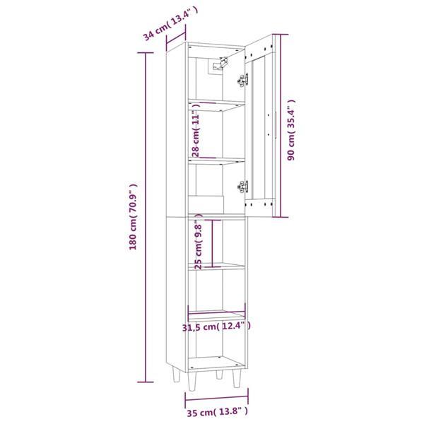 Grote foto vidaxl buffet haut sonoma gris 35x34x180 cm bois d ing nieri huis en inrichting overige