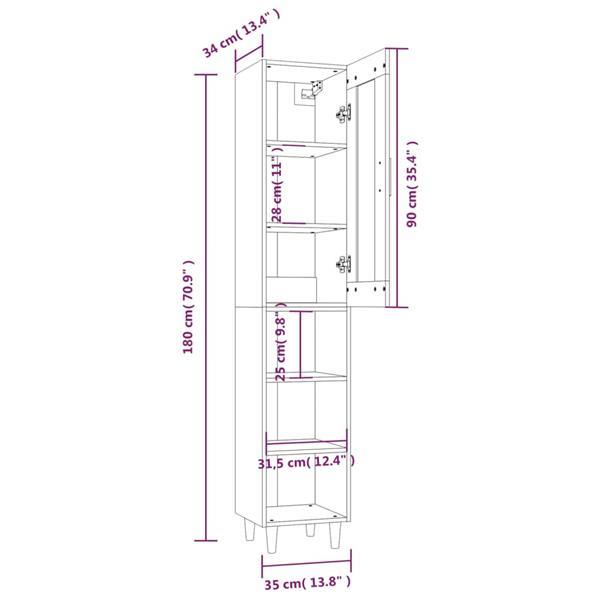 Grote foto vidaxl buffet haut sonoma gris 35x34x180 cm bois d ing nieri huis en inrichting overige