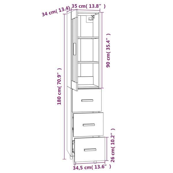 Grote foto vidaxl buffet haut ch ne marron 35x34x180 cm bois d ing nier huis en inrichting overige