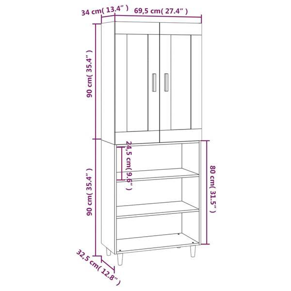 Grote foto vidaxl buffet haut sonoma gris 69 5x34x180 cm bois d ing nie huis en inrichting overige