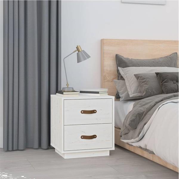 Grote foto vidaxl table de chevet blanc 40x34x45 cm bois de pin massif huis en inrichting complete slaapkamers