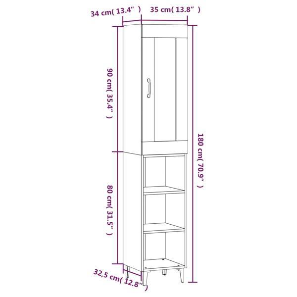 Grote foto vidaxl buffet haut ch ne marron 35x34x180 cm bois d ing nier huis en inrichting overige