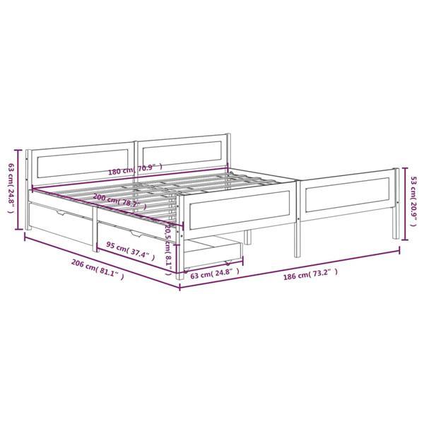 Grote foto vidaxl cadre de lit avec 2 tiroirs marron fonc 180x200 cm p huis en inrichting bedden