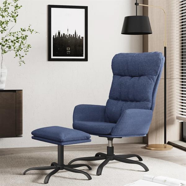 Grote foto vidaxl chaise de relaxation avec tabouret bleu tissu huis en inrichting stoelen