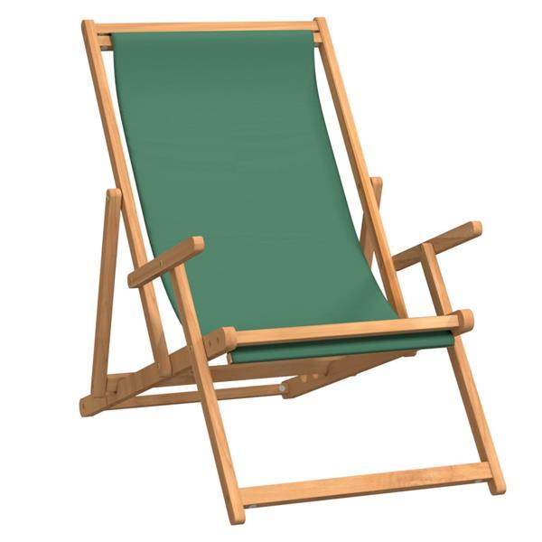Grote foto vidaxl chaise de plage pliable bois de teck solide vert tuin en terras tuinmeubelen