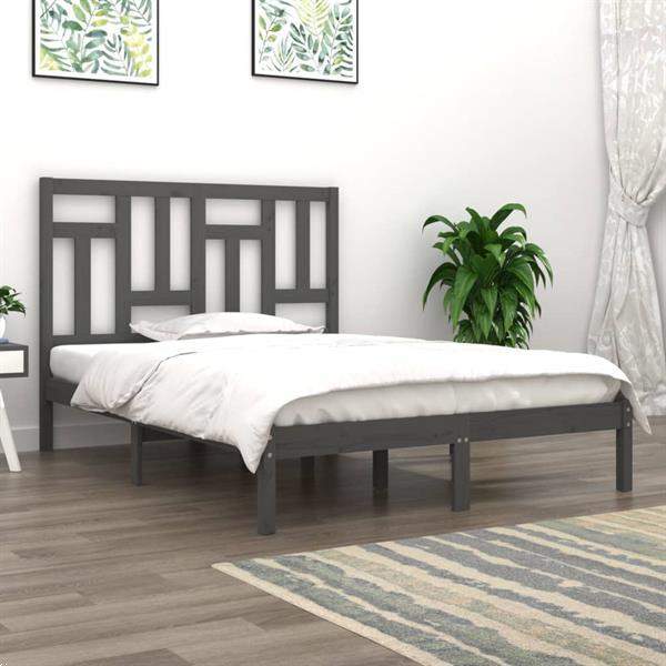 Grote foto vidaxl cadre de lit gris bois de pin massif 135x190 cm doubl huis en inrichting bedden