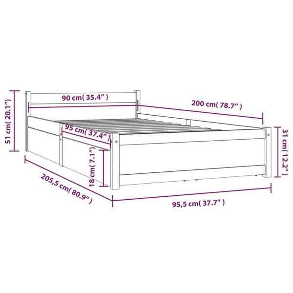 Grote foto vidaxl cadre de lit avec tiroirs gris 90x200 cm huis en inrichting bedden
