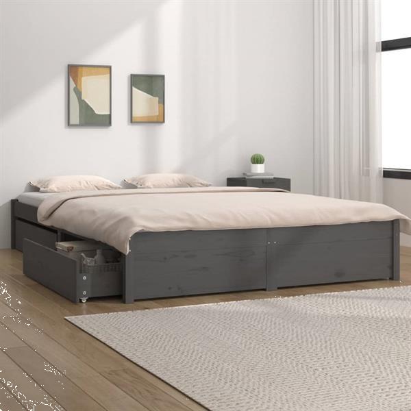 Grote foto vidaxl cadre de lit avec tiroirs gris 160x200 cm huis en inrichting bedden