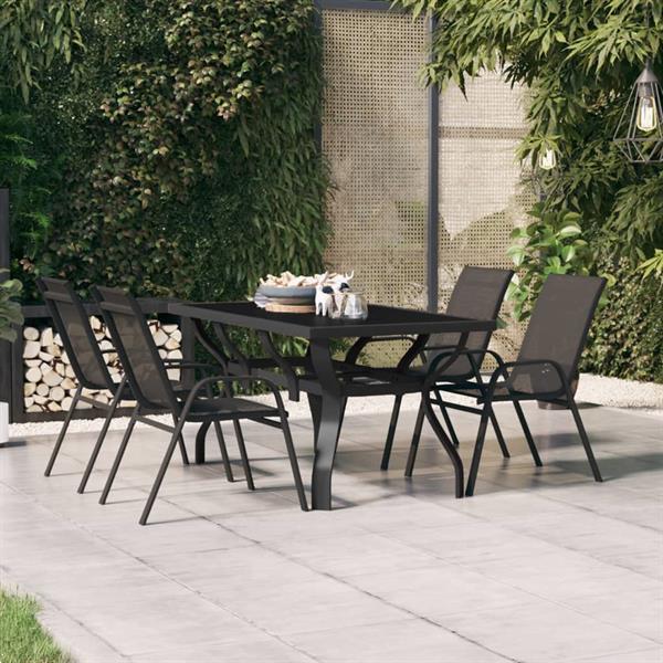 Grote foto vidaxl table de jardin noir 140x70x70 cm acier et verre tuin en terras tuinmeubelen