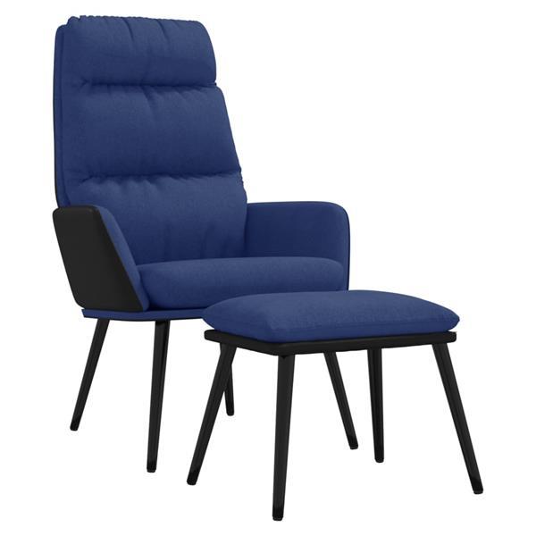 Grote foto vidaxl chaise de relaxation avec tabouret bleu tissu et simi huis en inrichting stoelen