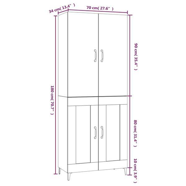 Grote foto vidaxl buffet haut blanc brillant 70x34x180 cm bois d ing ni huis en inrichting overige