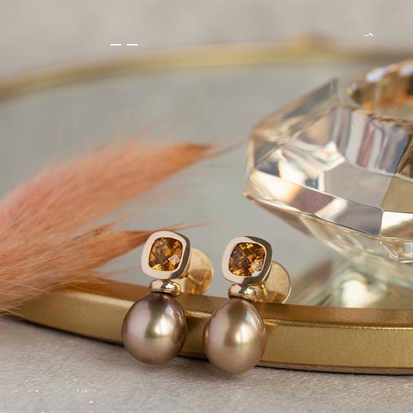 Grote foto gouden oorstekers met parel en citrien 14 krt kleding dames sieraden
