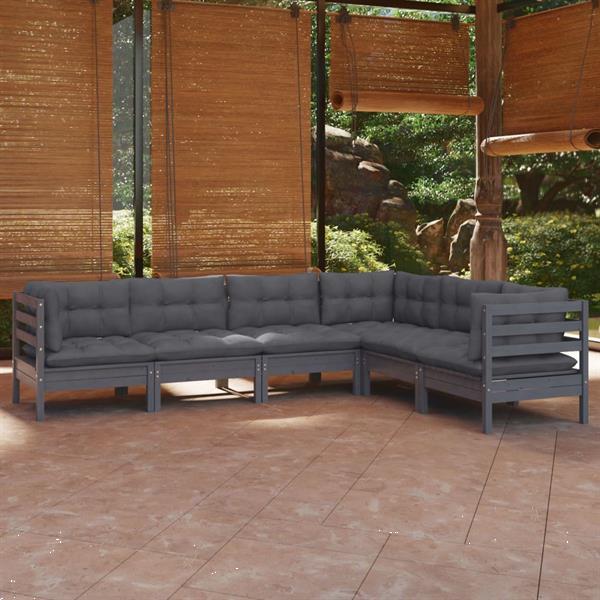 Grote foto vidaxl 6 delige loungeset met kussens massief grenenhout gri tuin en terras tuinmeubelen