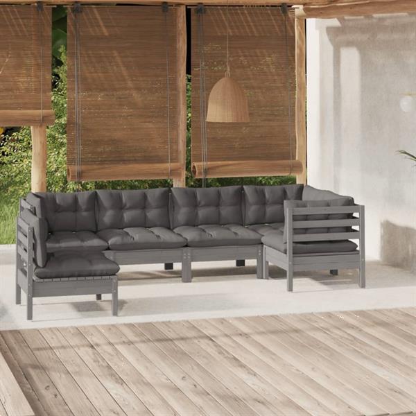 Grote foto vidaxl 6 delige loungeset met kussens grenenhout grijs tuin en terras tuinmeubelen