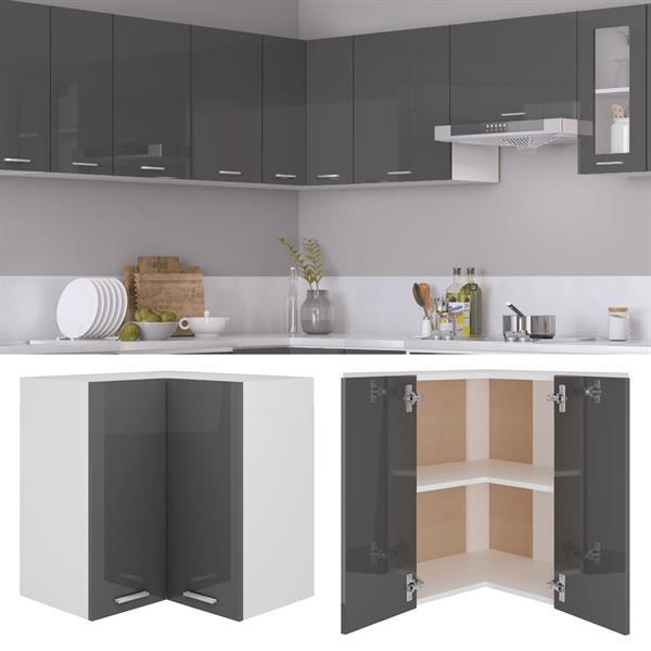 Grote foto vidaxl armoire d angle suspendue gris brillant 57x57x60 cm a huis en inrichting keukens