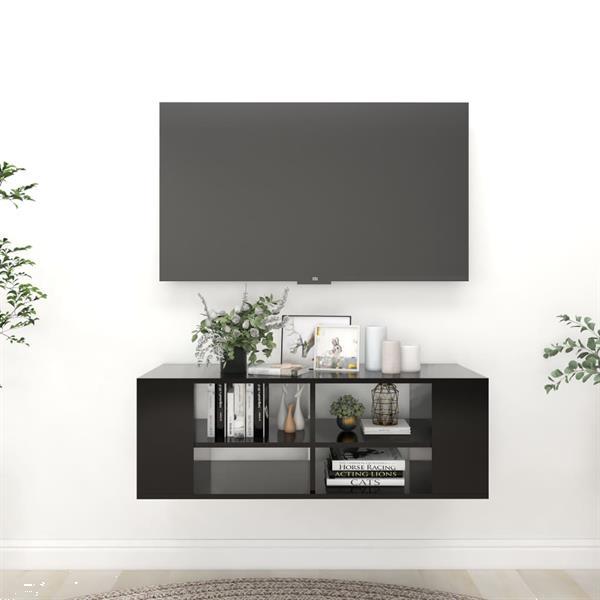 Grote foto vidaxl meuble tv mural noir 102x35x35 cm agglom r huis en inrichting overige