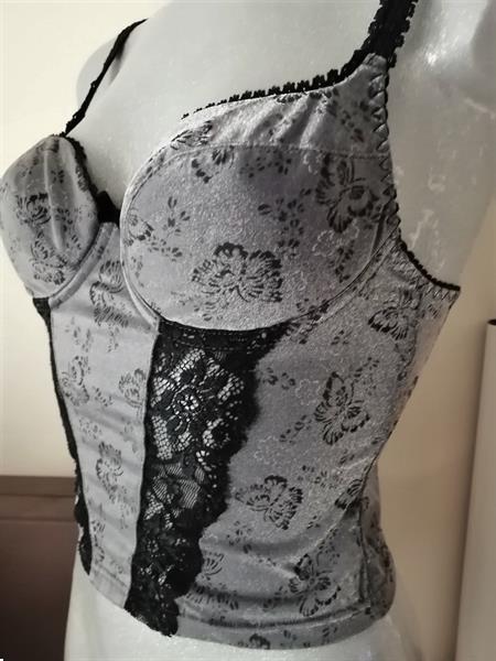 Grote foto zilvergrijs torselet met zwarte kant 75b etam kleding dames ondergoed en lingerie merkkleding