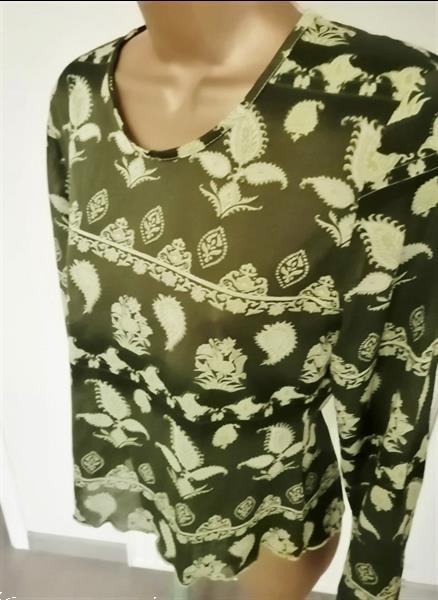 Grote foto chique olijfgroene doorzichtige top met print kleding dames tops