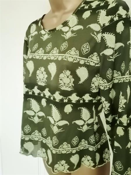 Grote foto chique olijfgroene doorzichtige top met print kleding dames tops