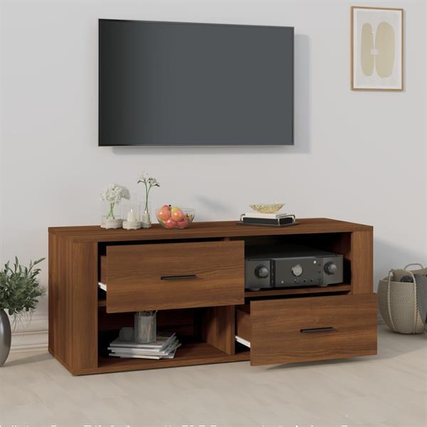 Grote foto vidaxl tv meubel 100x35x40 cm bewerkt hout bruineikenkleurig huis en inrichting overige