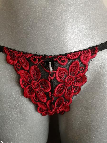 Grote foto zwarte bh zonder beugel met rode kant string kleding dames ondergoed en lingerie