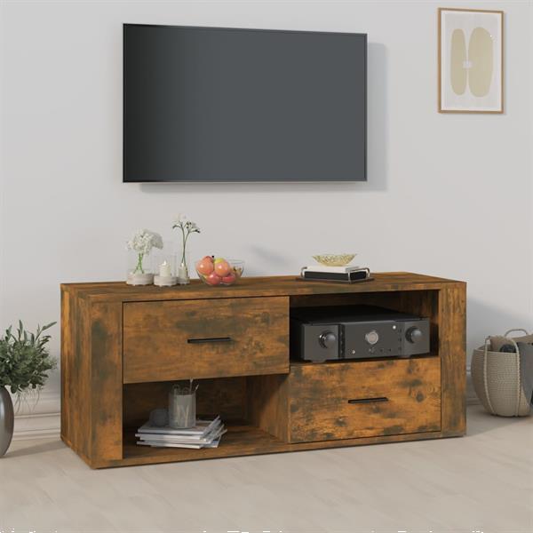 Grote foto vidaxl meuble tv ch ne fum 100x35x40 cm bois d ing nierie huis en inrichting overige