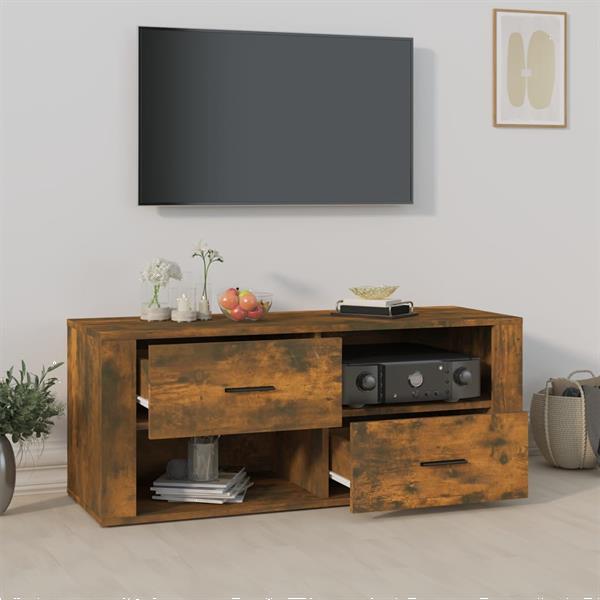 Grote foto vidaxl meuble tv ch ne fum 100x35x40 cm bois d ing nierie huis en inrichting overige