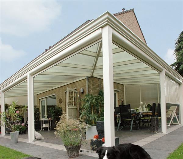 Grote foto profiline xxl veranda 1400x250 cm glasdak tuin en terras tegels en terrasdelen